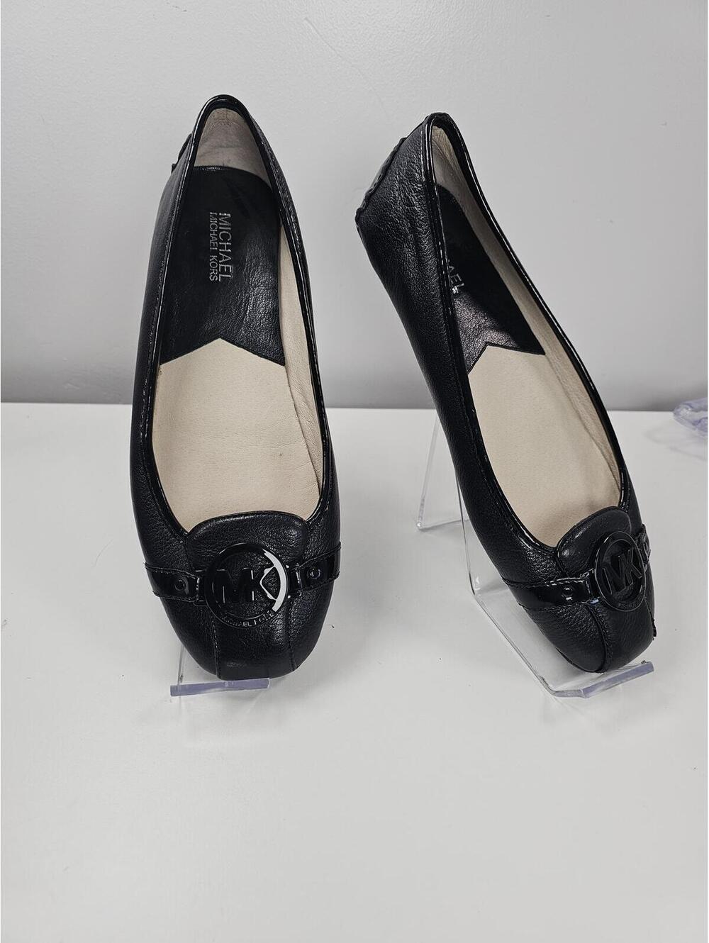Michael Kors Black Leather Ballet Flats with Logo Detail